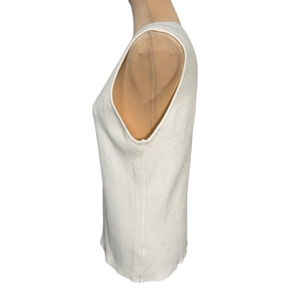 Halston Heritage Cream Ribbed Knit Tank Top Sleeveless Shell XL EUC - Picture 3 of 9